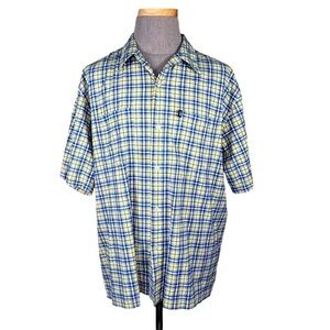Pineapple Connection Men’s Blue & Yellow Plaid Button Down Shirt Oversized Large